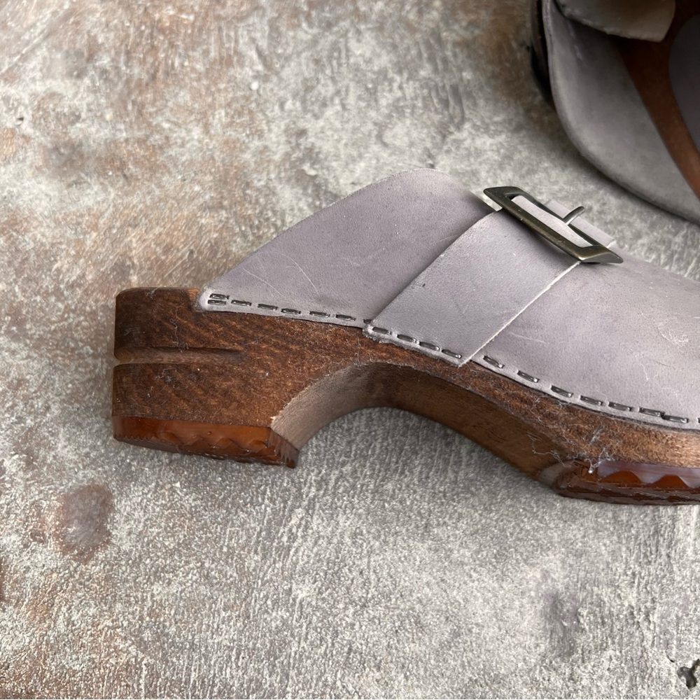 Sanita Gray Suede Buckle Clog Mule - Picture 10 of 13